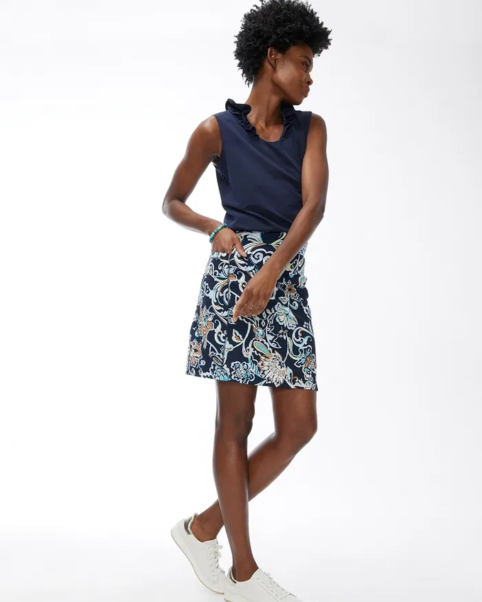 Chico039s Zenergy UPF Print Side Pocket Skort Classic Navy Women Shorts