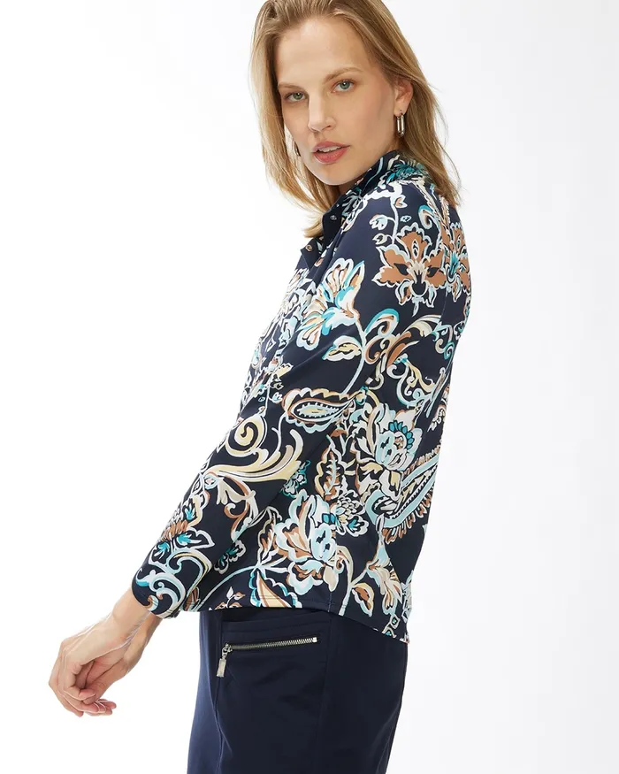 Chico039s Zenergy UPF Snaps Long Sleeve Polo Classic Navy Women Activewear