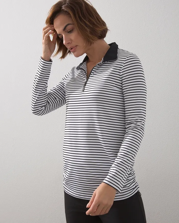 Chico039s Zenergy UPF Stripe Bungee Pullover Black Women Tops