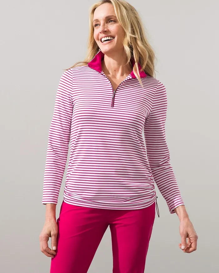 Chico039s Zenergy UPF Stripe Bungee Pullover Black Women Tops