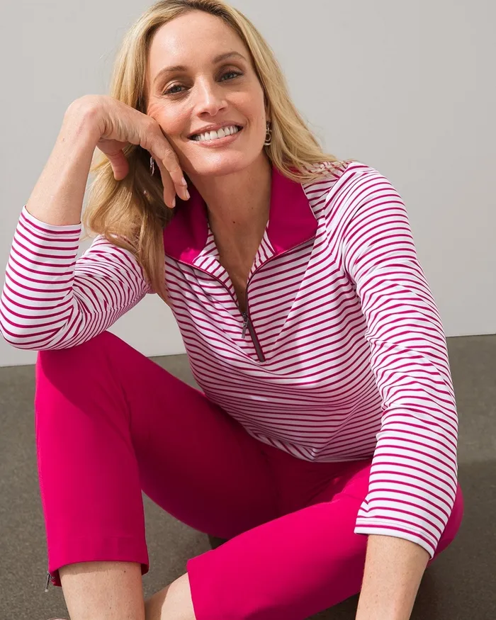 Chico039s Zenergy UPF Stripe Bungee Pullover Black Women Tops