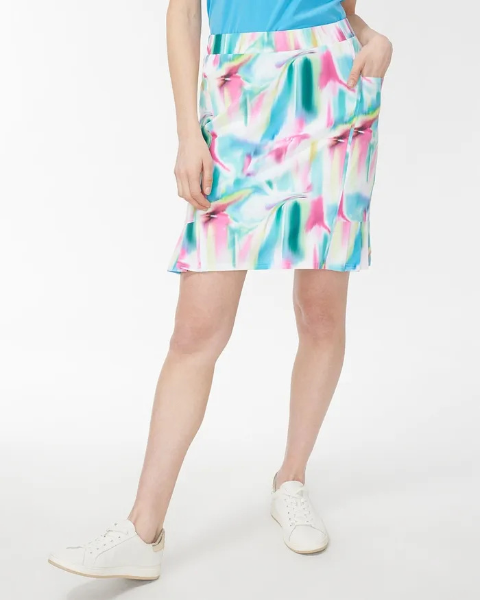 Chico039s Zenergy UPF Tie Dye Pleat Skort Poolside Blue Women Dresses and Skirts