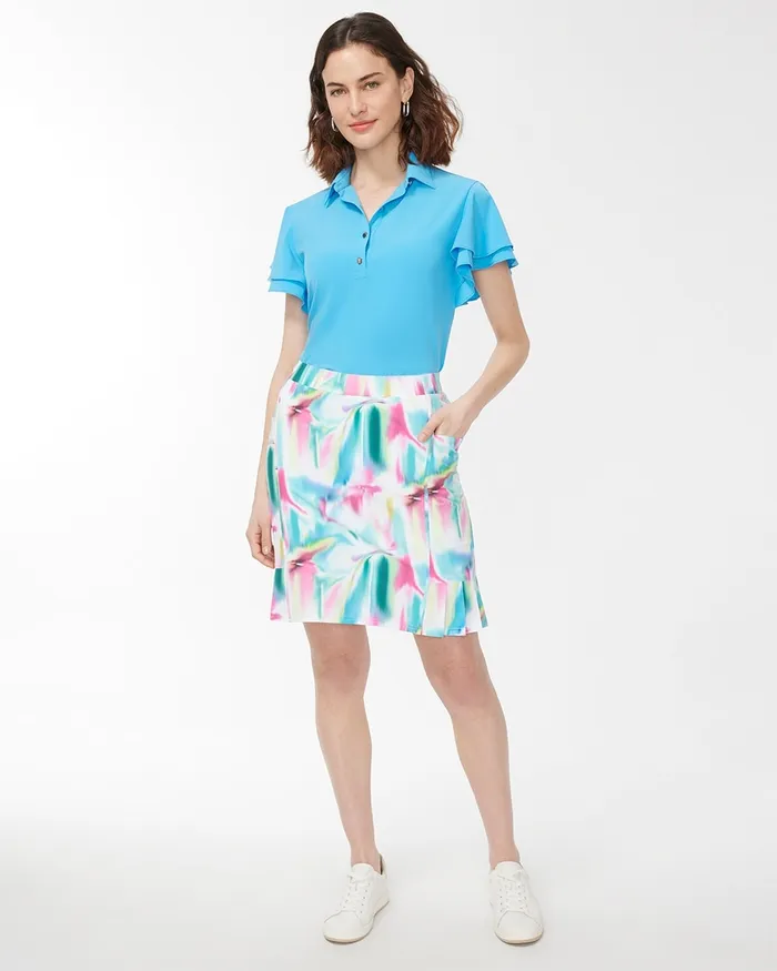 Chico039s Zenergy UPF Tie Dye Pleat Skort Poolside Blue Women Dresses and Skirts
