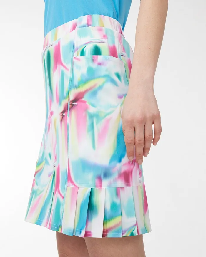 Chico039s Zenergy UPF Tie Dye Pleat Skort Poolside Blue Women Dresses and Skirts