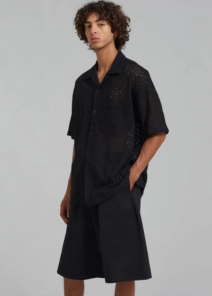 Clothing Men The Frankie Shop Landon Short Sleeve Shirt 8211 Black