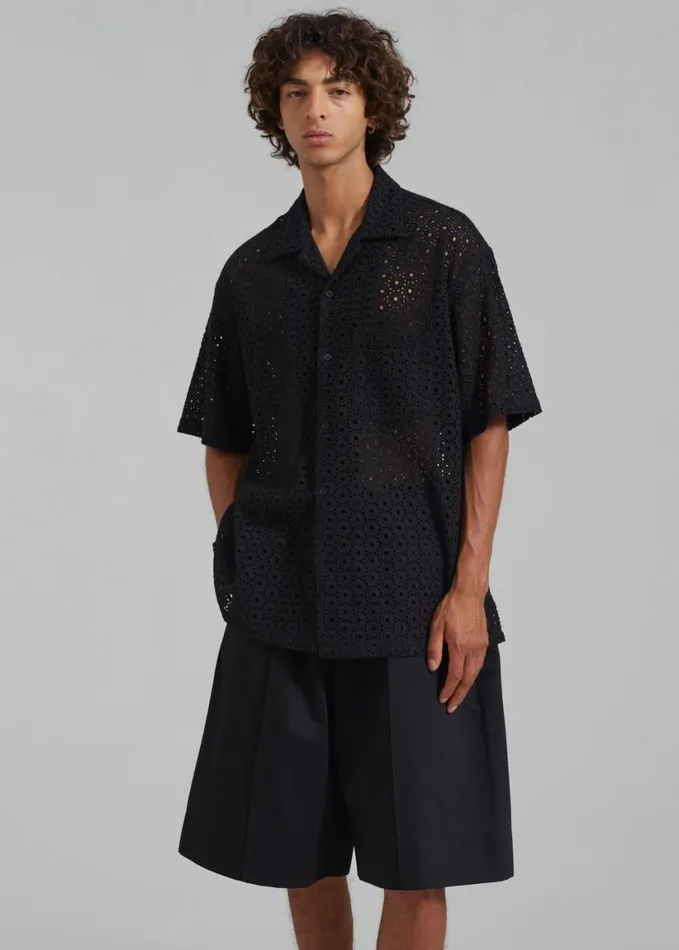 Clothing Men The Frankie Shop Landon Short Sleeve Shirt 8211 Black