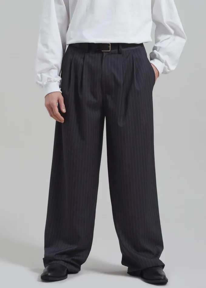 Clothing Men The Frankie Shop Peyton Pleated Pants 8211 Grey Pinstripe