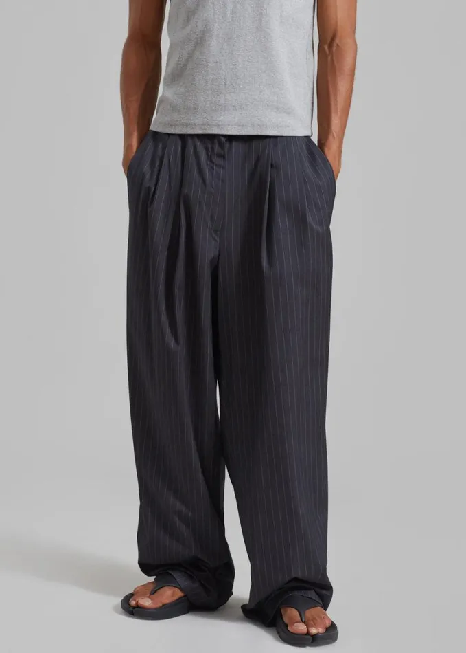 Clothing Men The Frankie Shop Peyton Pleated Pants 8211 Grey Pinstripe