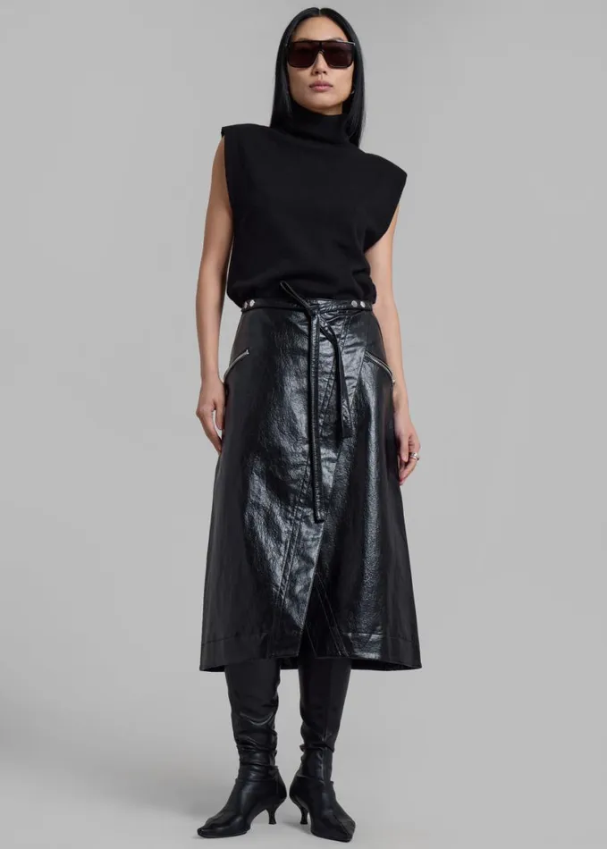 Clothing Women The Frankie Shop 31 Phillip Lim Textured Faux Leather Wrap Skirt 8211 Black