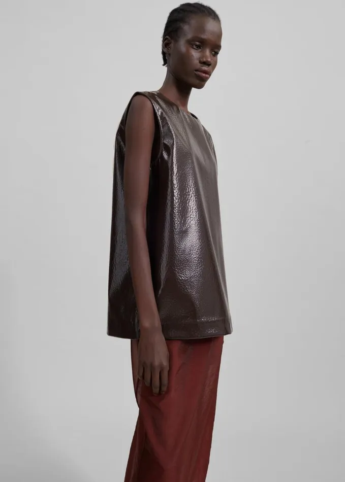 Clothing Women The Frankie Shop Amaris Crackled Faux Leather Tank Top 8211 Brown