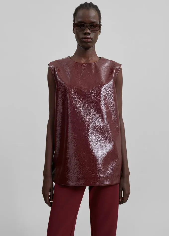 Clothing Women The Frankie Shop Amaris Crackled Faux Leather Tank Top 8211 Burgundy