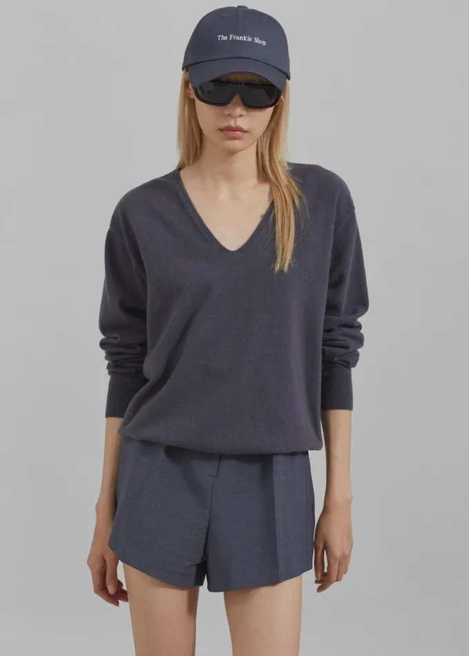 Clothing Women The Frankie Shop Ames V Neck Sweater 8211 Charcoal