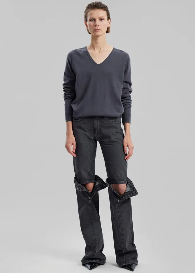 Clothing Women The Frankie Shop Ames V Neck Sweater 8211 Charcoal