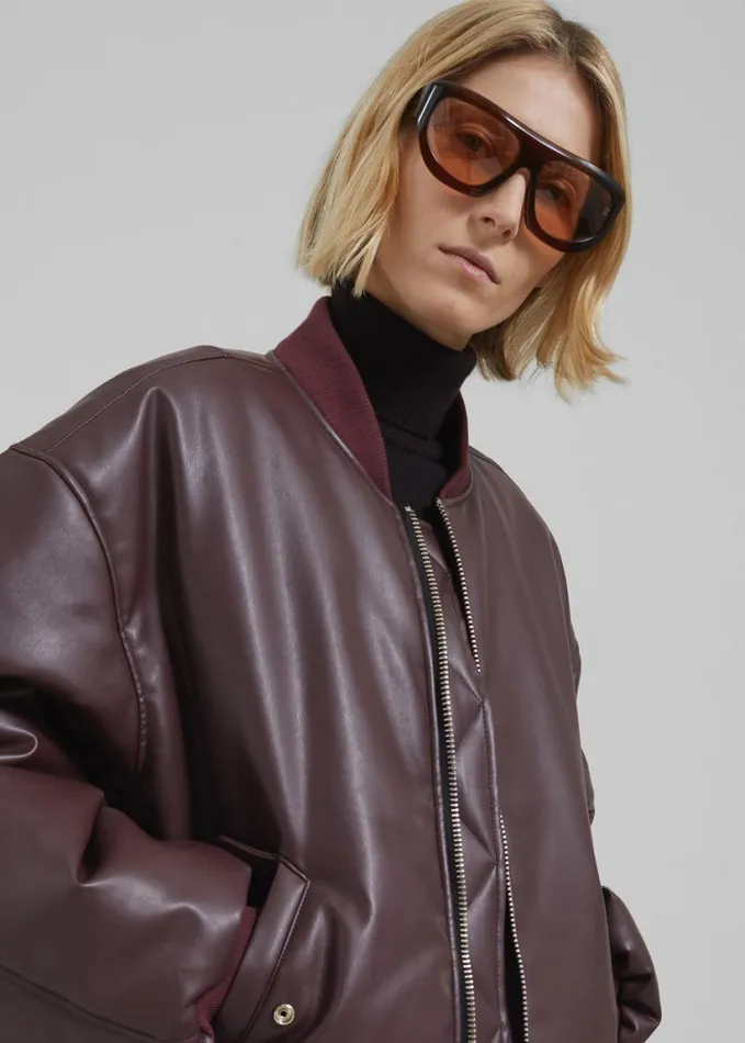 Clothing Women The Frankie Shop Astra Faux Leather Bomber Jacket 8211 Burgundy