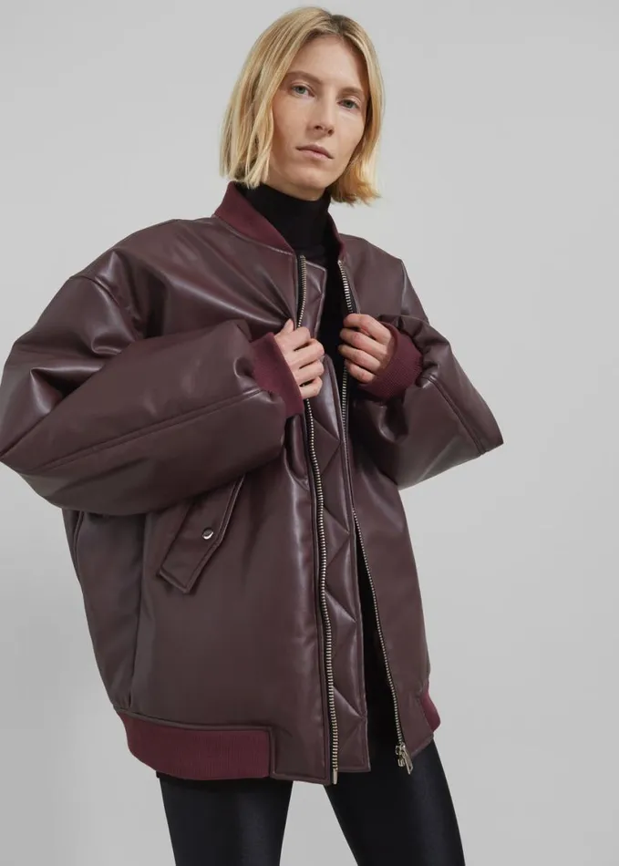 Clothing Women The Frankie Shop Astra Faux Leather Bomber Jacket 8211 Burgundy