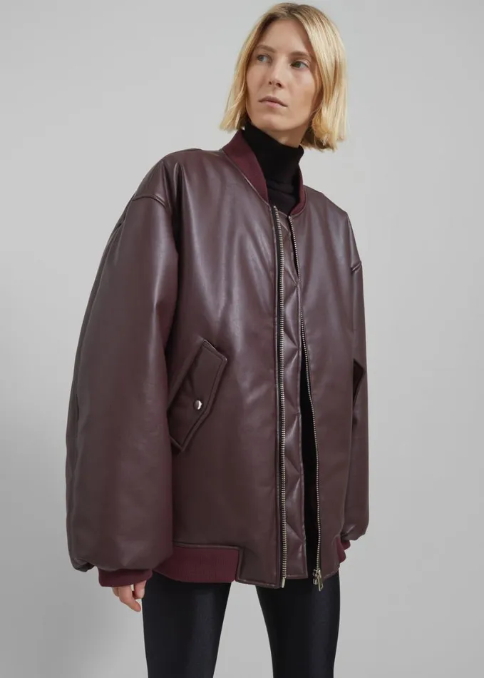 Clothing Women The Frankie Shop Astra Faux Leather Bomber Jacket 8211 Burgundy