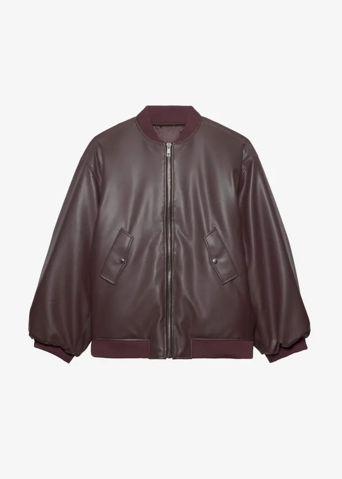 Clothing Women The Frankie Shop Astra Faux Leather Bomber Jacket 8211 Burgundy