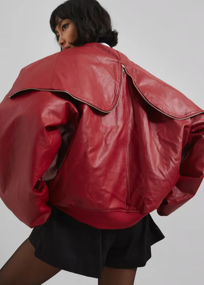 Clothing Women The Frankie Shop Burnaby Faux Leather ZipUp Hoodie 8211 Red