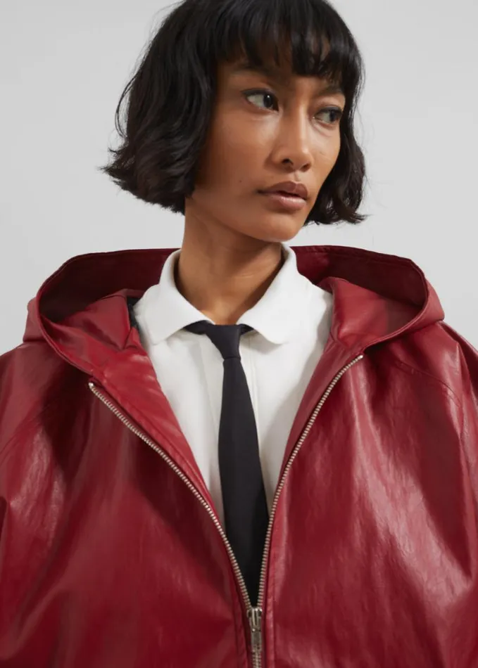 Clothing Women The Frankie Shop Burnaby Faux Leather ZipUp Hoodie 8211 Red