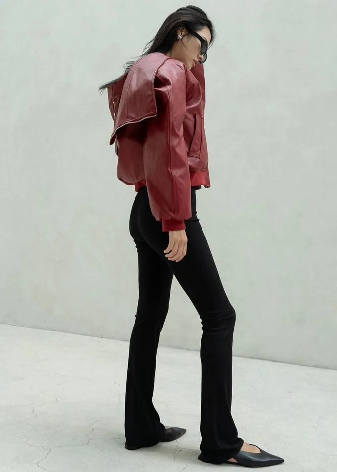 Clothing Women The Frankie Shop Burnaby Faux Leather ZipUp Hoodie 8211 Red