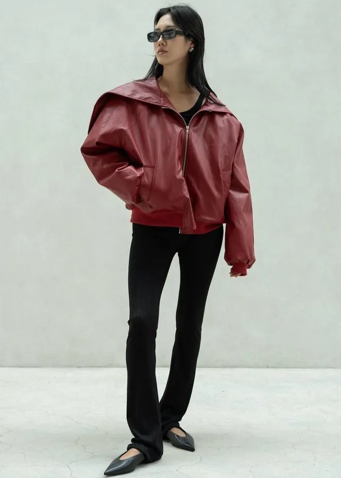 Clothing Women The Frankie Shop Burnaby Faux Leather ZipUp Hoodie 8211 Red