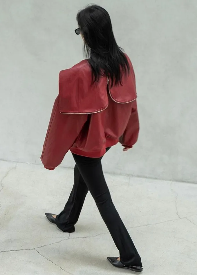 Clothing Women The Frankie Shop Burnaby Faux Leather ZipUp Hoodie 8211 Red