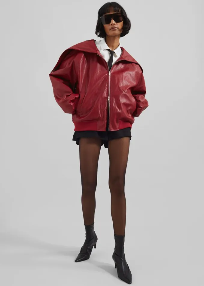 Clothing Women The Frankie Shop Burnaby Faux Leather ZipUp Hoodie 8211 Red