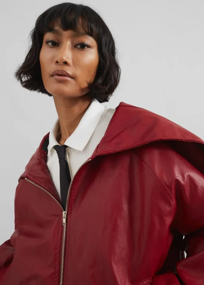Clothing Women The Frankie Shop Burnaby Faux Leather ZipUp Hoodie 8211 Red