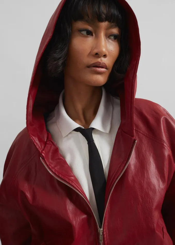 Clothing Women The Frankie Shop Burnaby Faux Leather ZipUp Hoodie 8211 Red