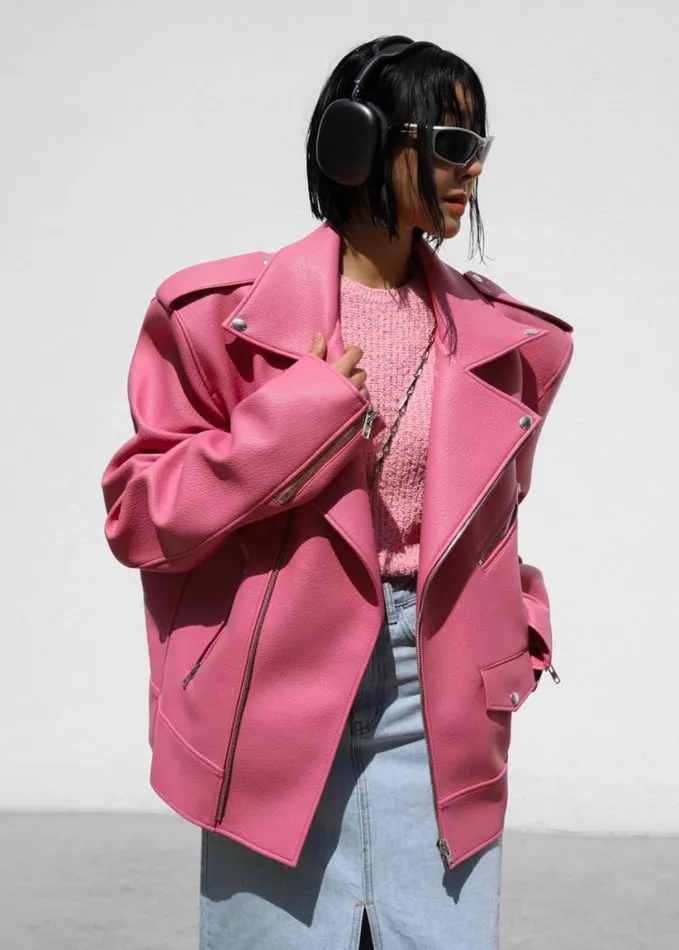Clothing Women The Frankie Shop Chicago Oversized Biker Jacket 8211 Pink