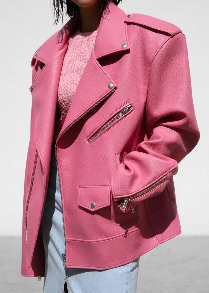 Clothing Women The Frankie Shop Chicago Oversized Biker Jacket 8211 Pink