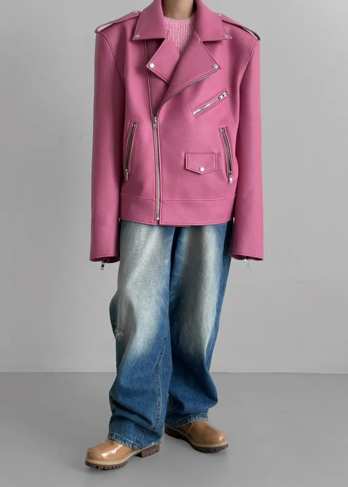 Clothing Women The Frankie Shop Chicago Oversized Biker Jacket 8211 Pink