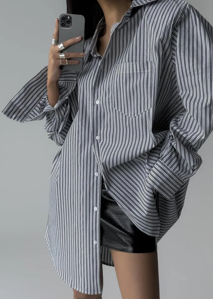Clothing Women The Frankie Shop Cyrus Button Up Shirt 8211 BlackWhite Stripe