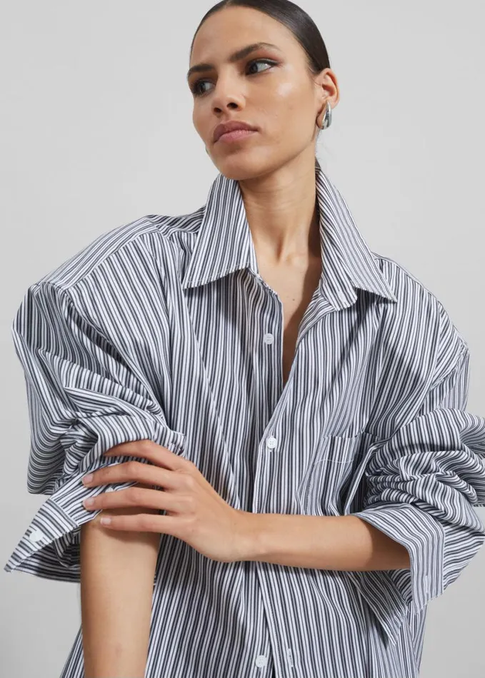 Clothing Women The Frankie Shop Cyrus Button Up Shirt 8211 BlackWhite Stripe