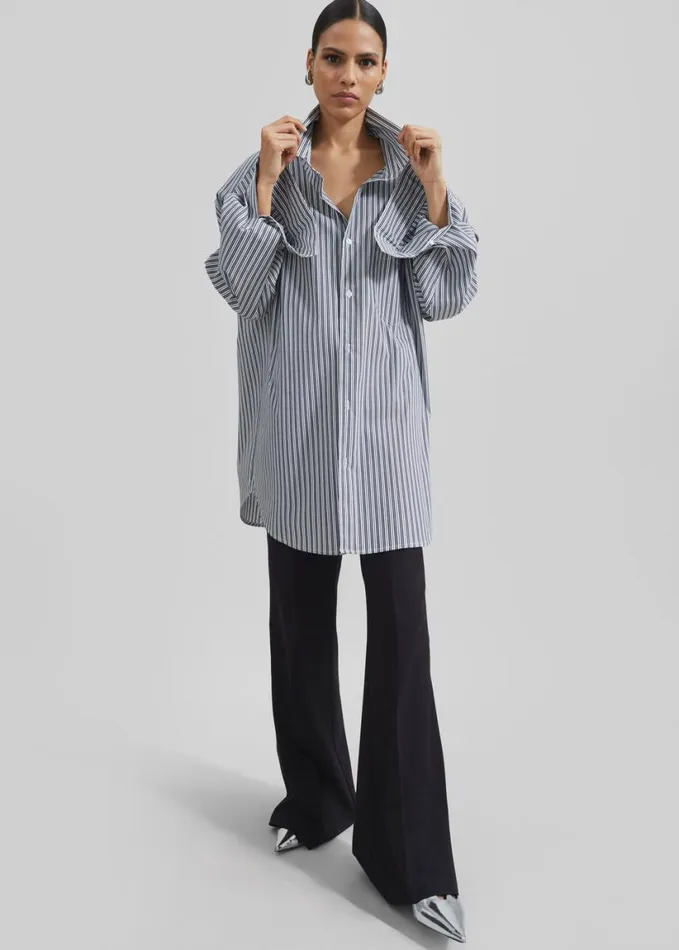 Clothing Women The Frankie Shop Cyrus Button Up Shirt 8211 BlackWhite Stripe