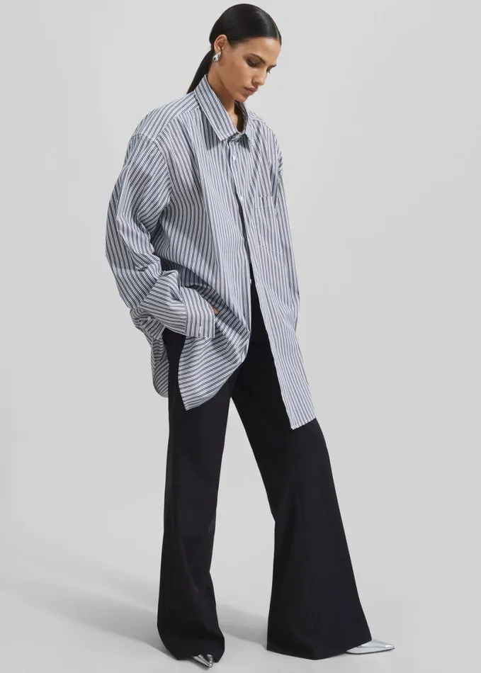 Clothing Women The Frankie Shop Cyrus Button Up Shirt 8211 BlackWhite Stripe