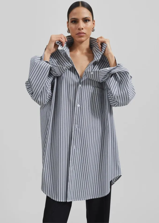 Clothing Women The Frankie Shop Cyrus Button Up Shirt 8211 BlackWhite Stripe