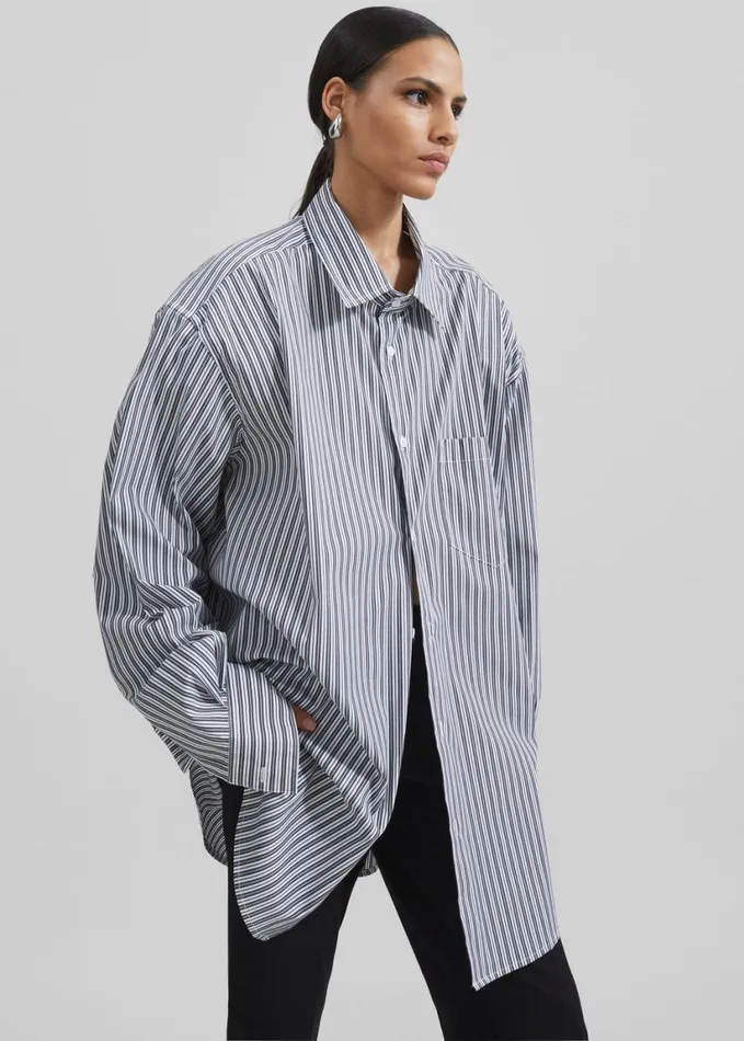 Clothing Women The Frankie Shop Cyrus Button Up Shirt 8211 BlackWhite Stripe