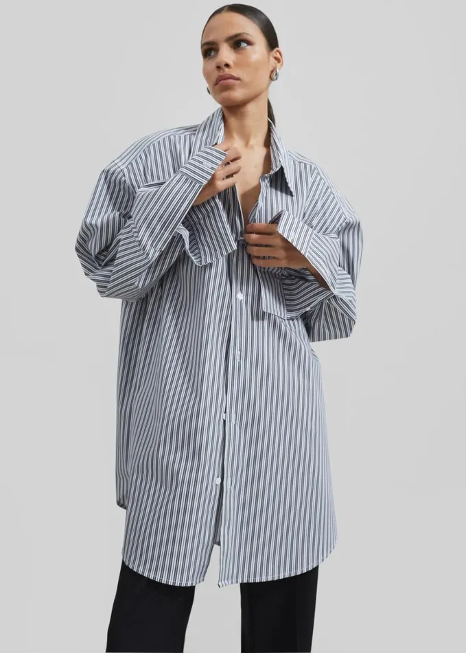 Clothing Women The Frankie Shop Cyrus Button Up Shirt 8211 BlackWhite Stripe