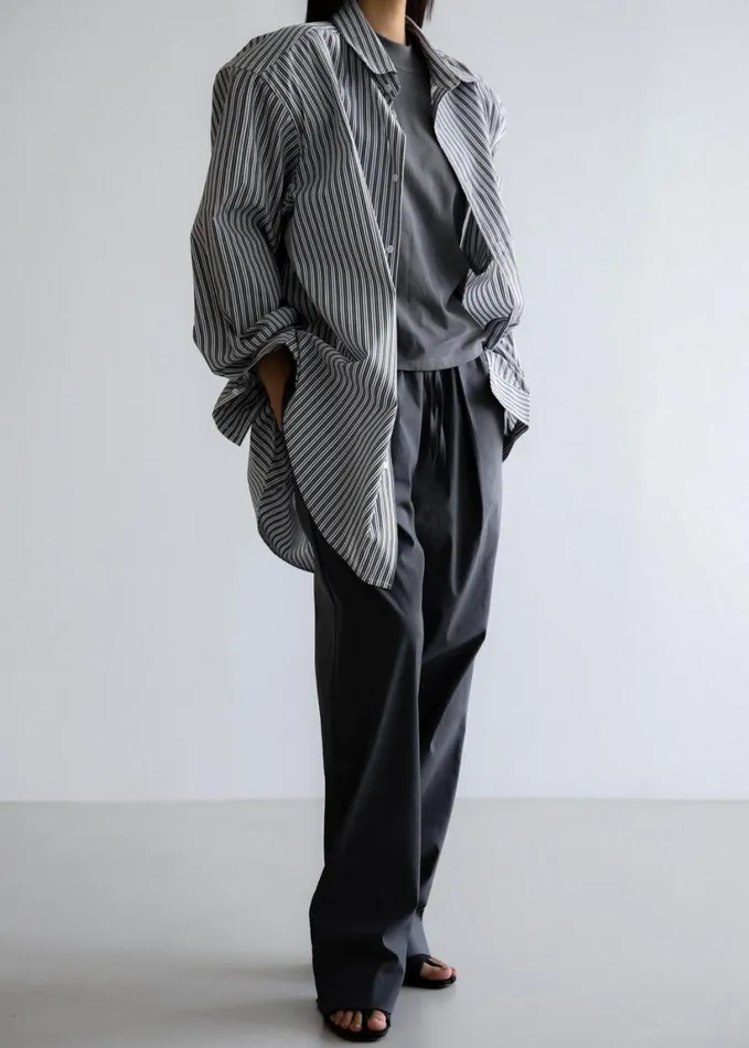Clothing Women The Frankie Shop Cyrus Button Up Shirt 8211 BlackWhite Stripe