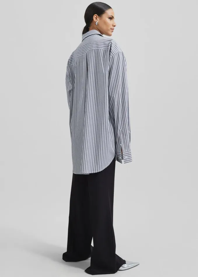Clothing Women The Frankie Shop Cyrus Button Up Shirt 8211 BlackWhite Stripe