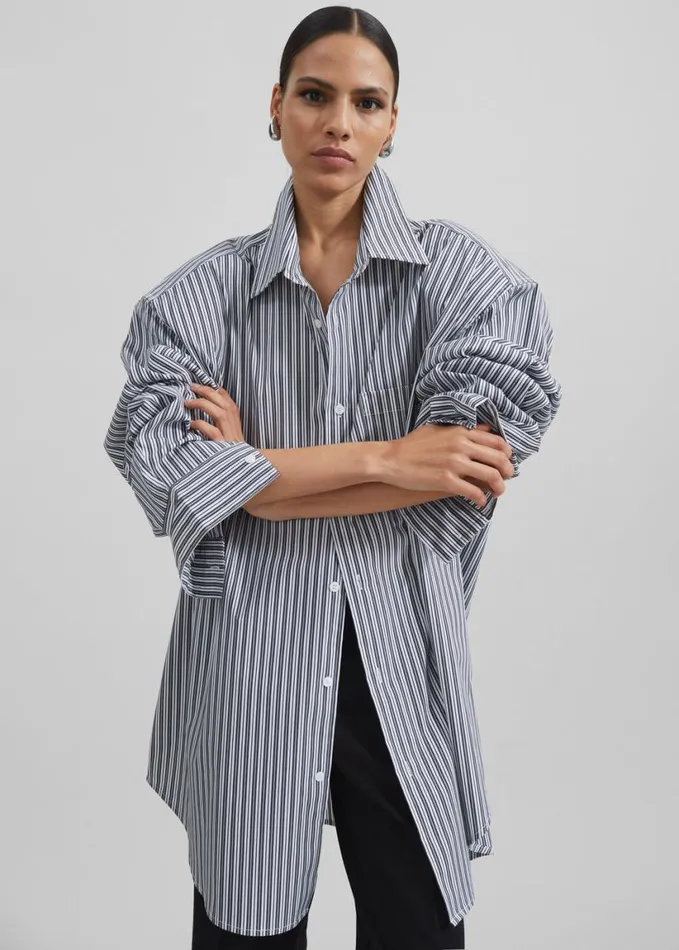 Clothing Women The Frankie Shop Cyrus Button Up Shirt 8211 BlackWhite Stripe