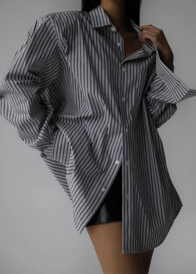 Clothing Women The Frankie Shop Cyrus Button Up Shirt 8211 BlackWhite Stripe