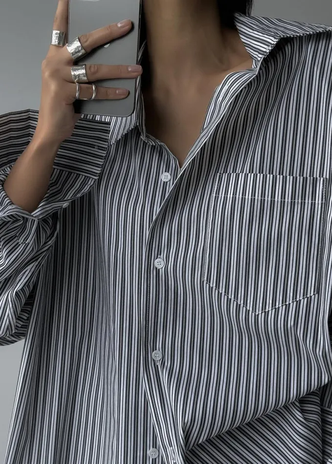 Clothing Women The Frankie Shop Cyrus Button Up Shirt 8211 BlackWhite Stripe