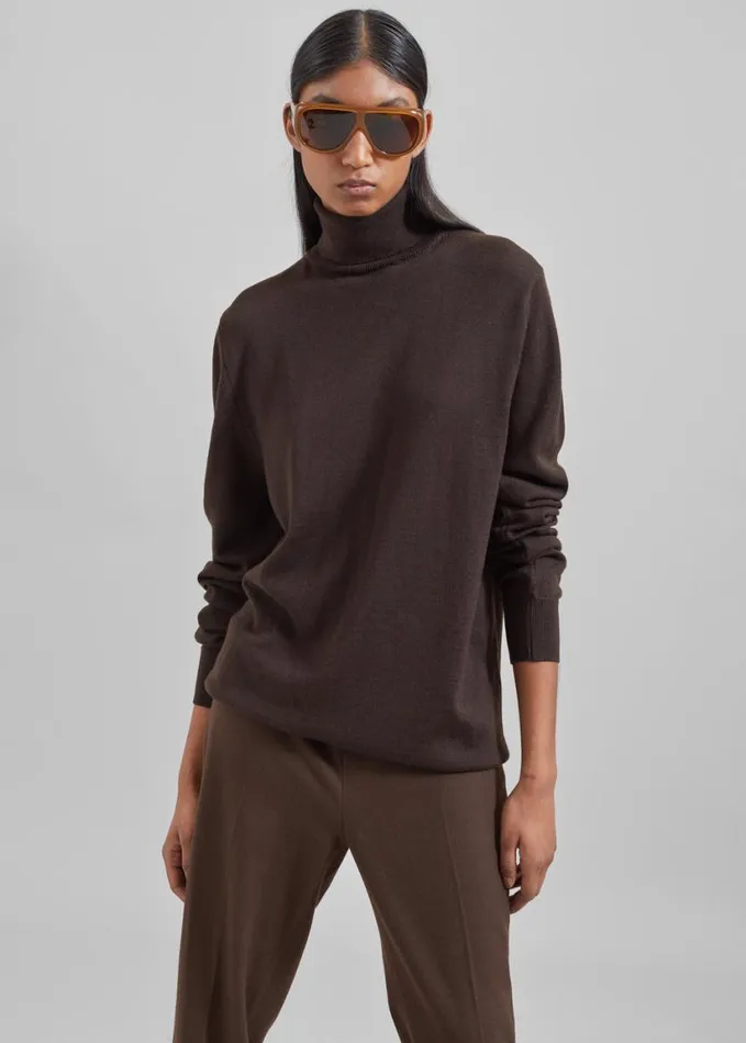 Clothing Women The Frankie Shop Eve Thin Turtleneck Sweater 8211 Dark Brown
