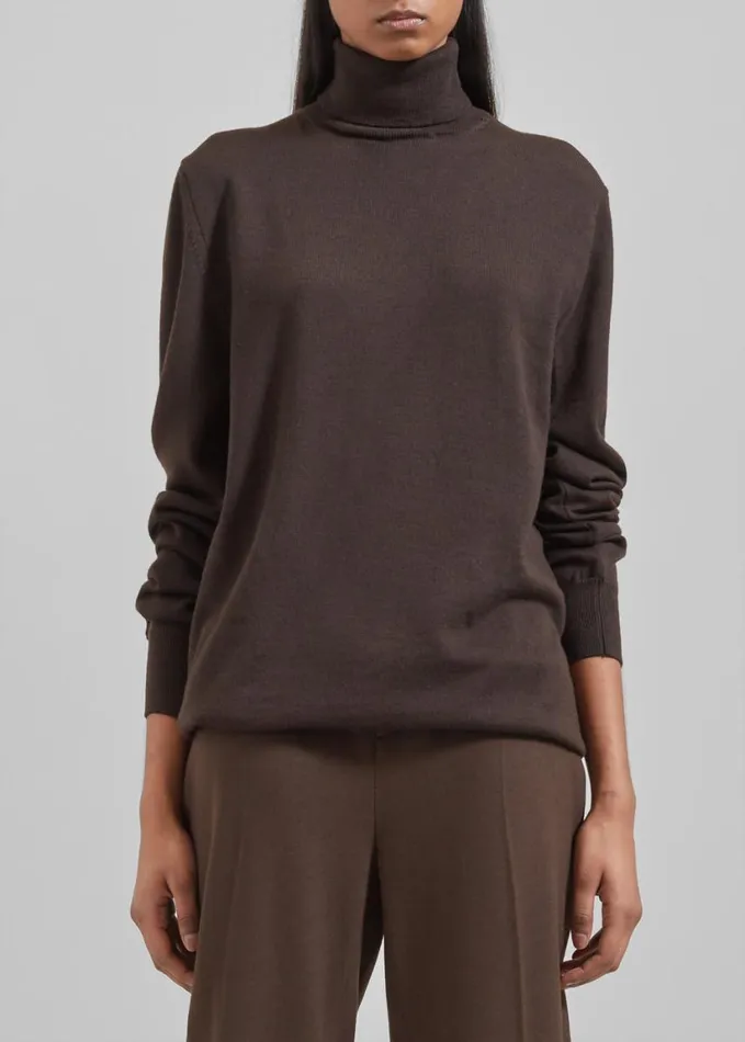 Clothing Women The Frankie Shop Eve Thin Turtleneck Sweater 8211 Dark Brown