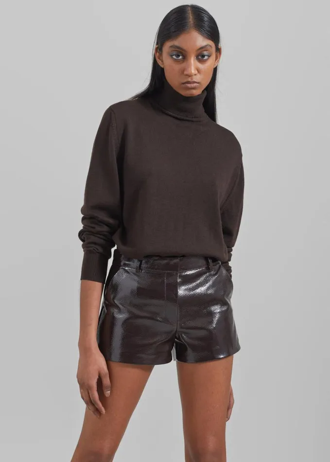 Clothing Women The Frankie Shop Eve Thin Turtleneck Sweater 8211 Dark Brown