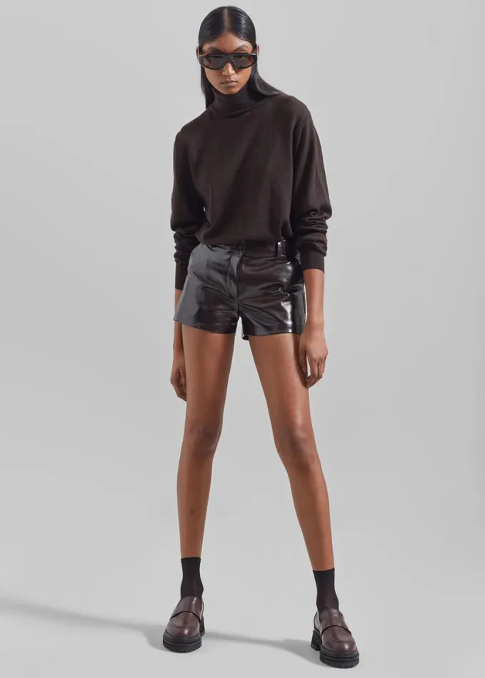 Clothing Women The Frankie Shop Eve Thin Turtleneck Sweater 8211 Dark Brown