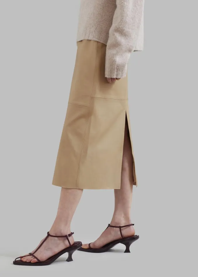 Clothing Women The Frankie Shop Heather Leather Pencil Skirt 8211 Beige