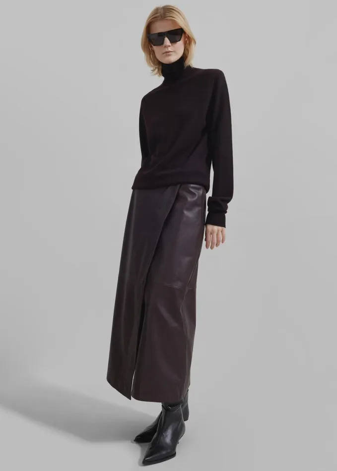 Clothing Women The Frankie Shop Hedi Leather Midi Wrap Skirt 8211 Dark Plum